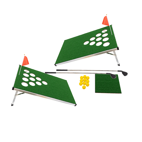 Golf Cornhole Game With Chipping Mats, Golf Balls, Putters